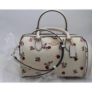 NWOT Coach Rowan White Floral Ladybug Print Leather Satchel Bag Chalk Multi
